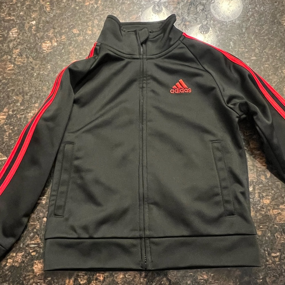 Adidas Black Jacket and Pants Track Suit with Red Accents